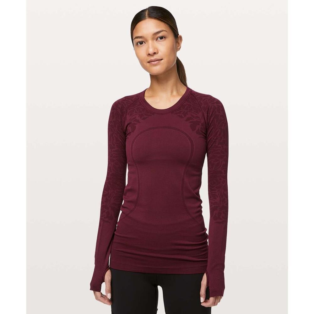 Lululemon Swiftly Tech Long Sleeve Crew Deep Ruby Floral Size 10